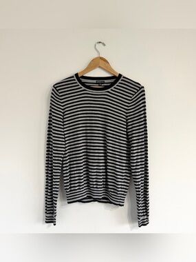 Minnie Rose striped pullover sweater knit cashmere cotton blend lightweight